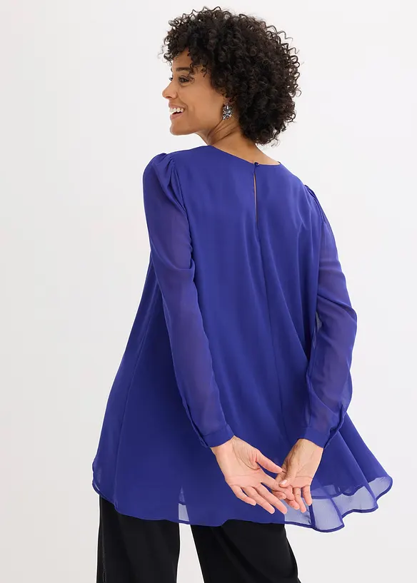 Long-Tunika aus Chiffon in blau von hinten (im Anschnitt) - bonprix