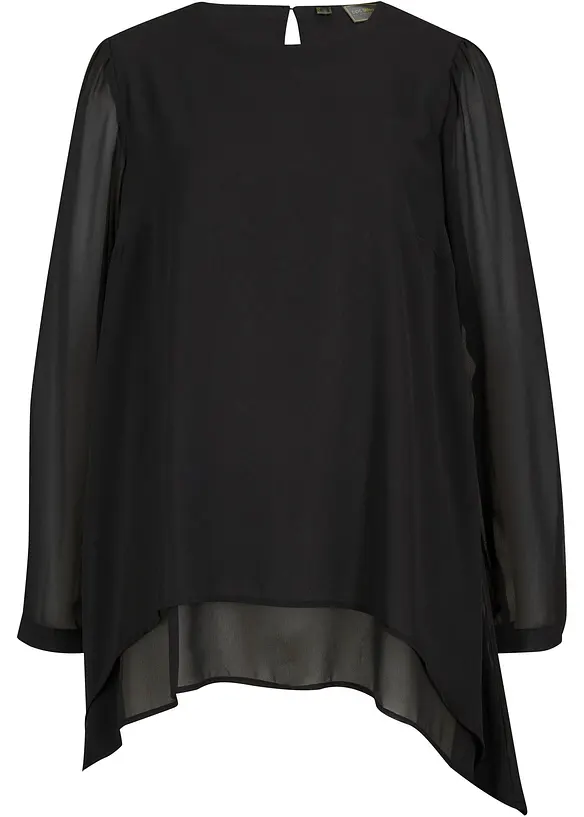 Long-Tunika aus Chiffon in schwarz von vorne - bonprix