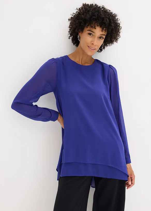 Long-Tunika aus Chiffon in blau von vorne (im Anschnitt) - bonprix
