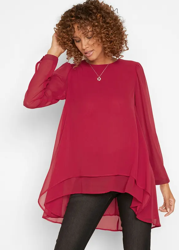 Long-Tunika aus Chiffon in rot von vorne (im Anschnitt) - bonprix