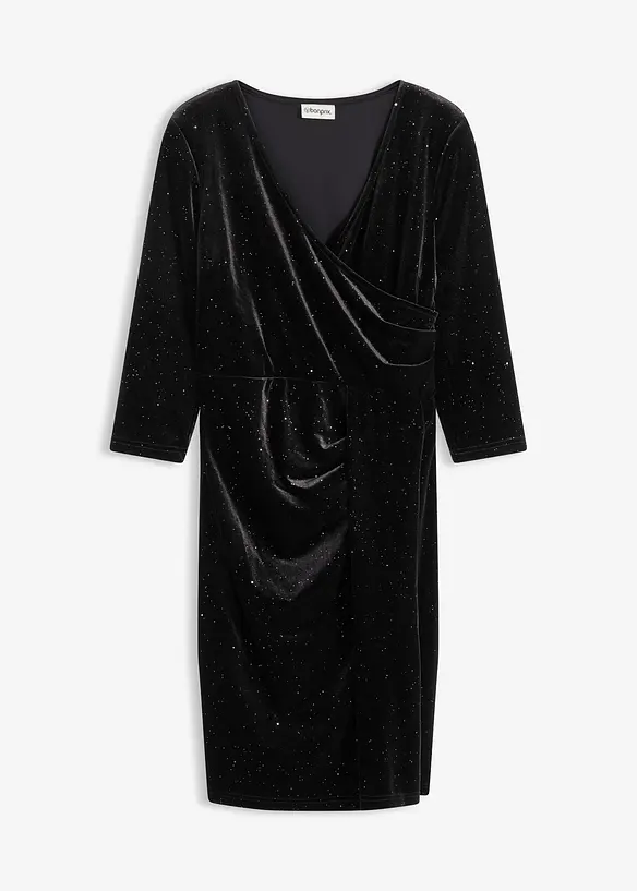 Kleid aus Glitzersamt in Wickeloptik in schwarz von vorne - bonprix