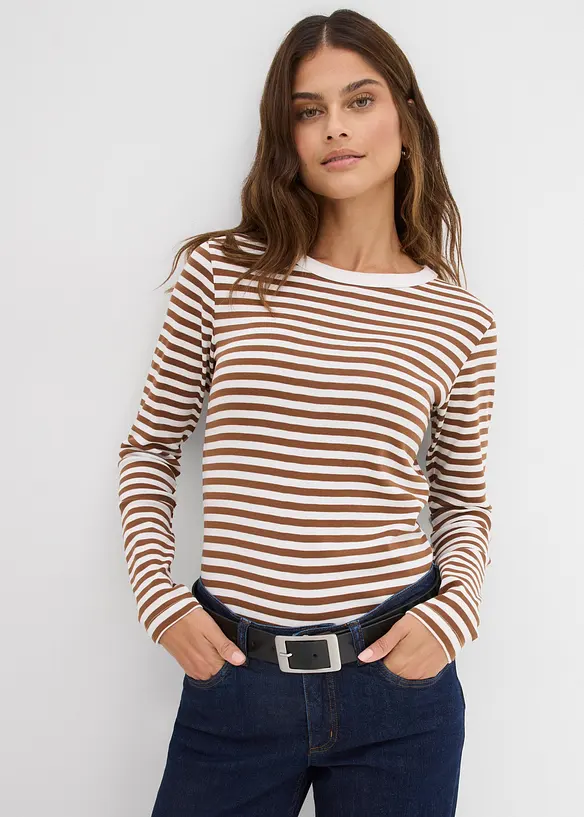 Langarmshirt aus reiner Bio-Baumwolle in braun von vorne (im Anschnitt) - bonprix Langarmshirt aus reiner Bio-Baumwolle in braun von vorne (im Anschnitt) - bonprix