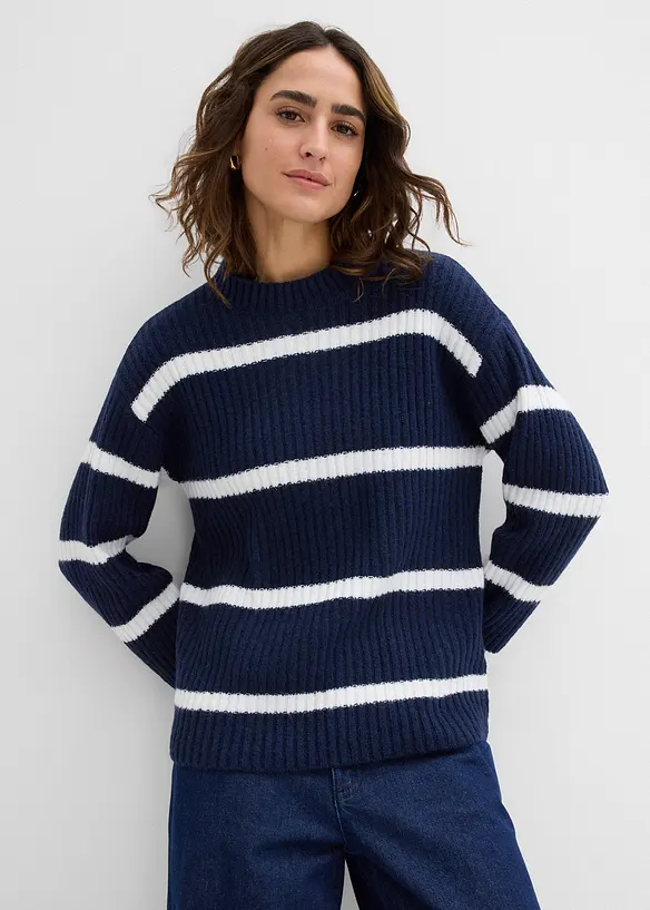 Oversize-Pullover mit Wollanteil in blau von vorne (im Anschnitt) - bonprix Oversize-Pullover mit Wollanteil in blau von vorne (im Anschnitt) - bonprix
