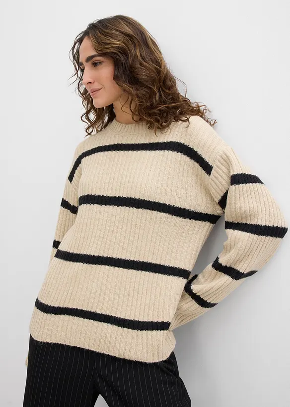 Oversize-Pullover mit Wollanteil in beige von vorne (im Anschnitt) - bonprix Oversize-Pullover mit Wollanteil in beige von vorne (im Anschnitt) - bonprix