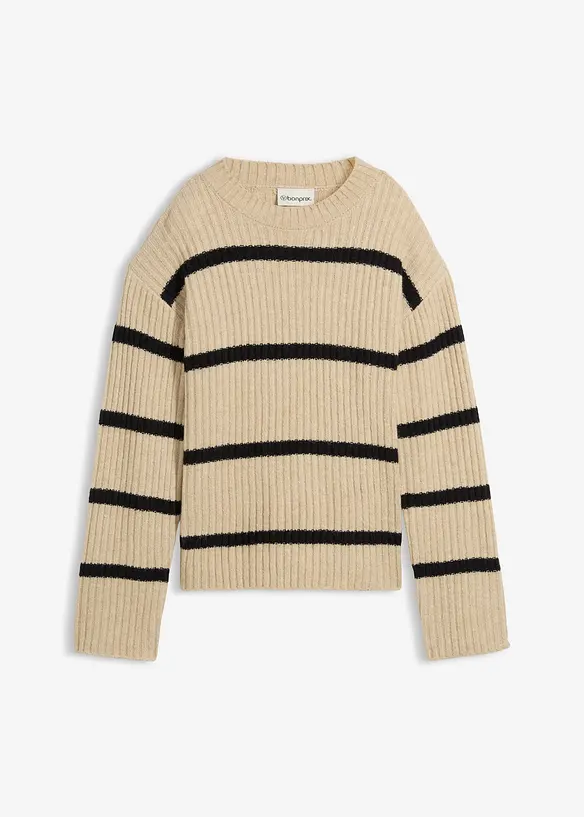 Oversize-Pullover mit Wollanteil in beige von vorne - bonprix Oversize-Pullover mit Wollanteil in beige von vorne - bonprix