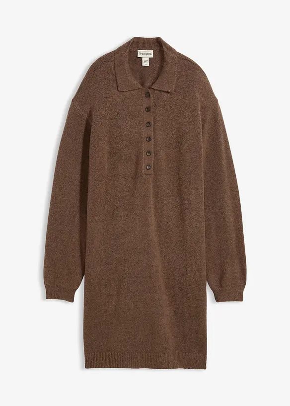 Kurzes Strickkleid mit Knopfleiste in braun von vorne - bonprix