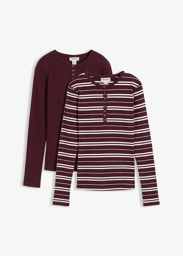 Geripptes Langarmshirt aus Bio-Baumwollmix in rot von vorne - bonprix Geripptes Langarmshirt aus Bio-Baumwollmix in rot von vorne - bonprix