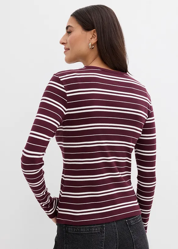 Geripptes Langarmshirt aus Bio-Baumwollmix in rot von hinten (im Anschnitt) - bonprix Geripptes Langarmshirt aus Bio-Baumwollmix in rot von hinten (im Anschnitt) - bonprix