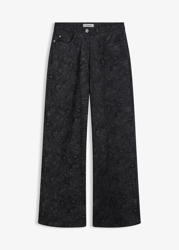 Wide Leg Hose aus Baumwollstretch in schwarz von vorne - bonprix