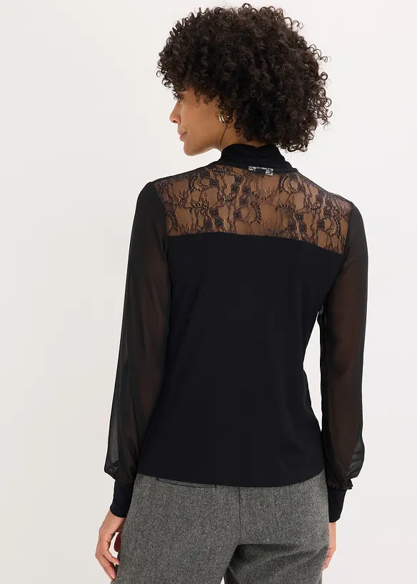 Schluppenshirt mit Spitze in schwarz von hinten (im Anschnitt) - bonprix