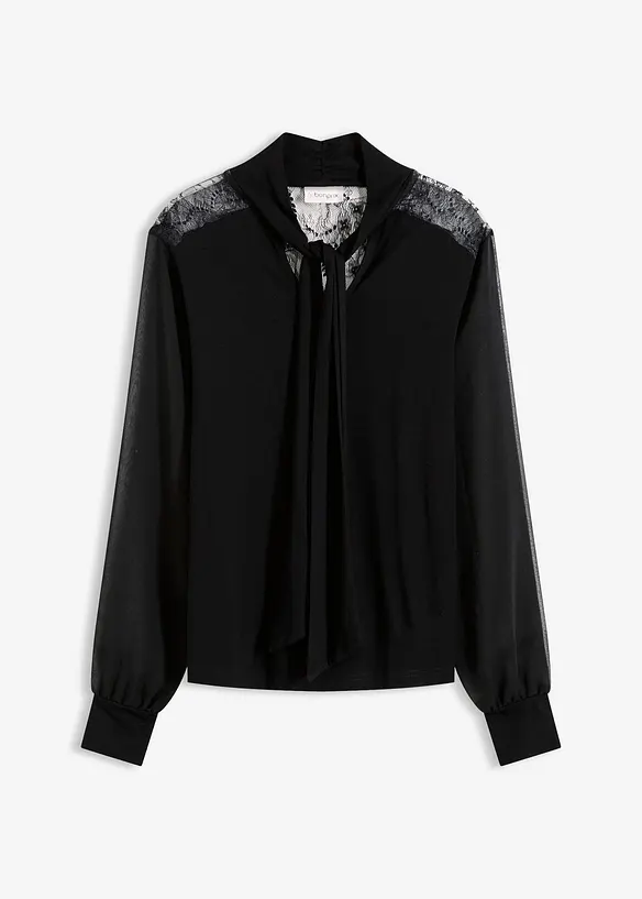 Schluppenshirt mit Spitze in schwarz von vorne - bonprix