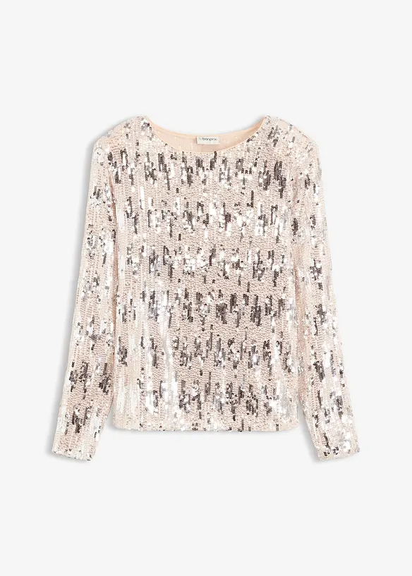 Pailletten-Shirt mit Rundhals-Ausschnitt in beige von vorne - bonprix Pailletten-Shirt mit Rundhals-Ausschnitt in beige von vorne - bonprix