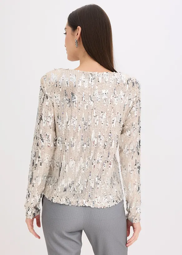 Pailletten-Shirt mit Rundhals-Ausschnitt in beige von hinten (im Anschnitt) - bonprix Pailletten-Shirt mit Rundhals-Ausschnitt in beige von hinten (im Anschnitt) - bonprix
