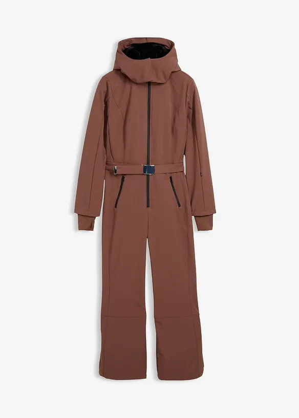 wasserabweisender, warmgefütterter Softshell-Skianzug in braun von vorne - bonprix