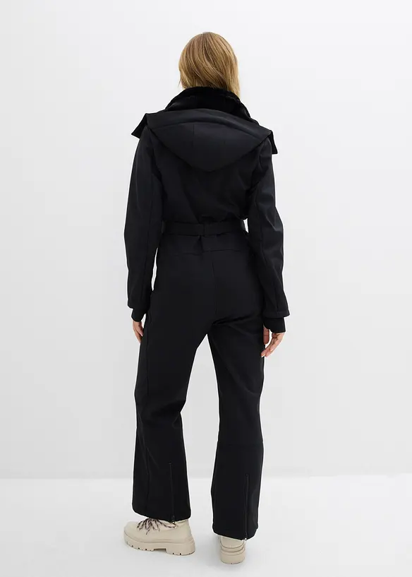 wasserabweisender, warmgefütterter Softshell-Skianzug in schwarz von hinten (Totalaufnahme) - bonprix