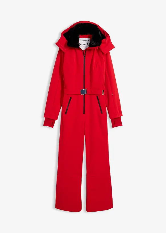 wasserabweisender, warmgefütterter Softshell-Skianzug in rot von vorne - bonprix