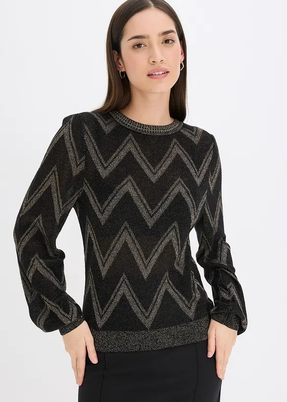 Feinstrickpullover mit Glitzereffekt in schwarz von vorne (im Anschnitt) - bonprix Feinstrickpullover mit Glitzereffekt in schwarz von vorne (im Anschnitt) - bonprix