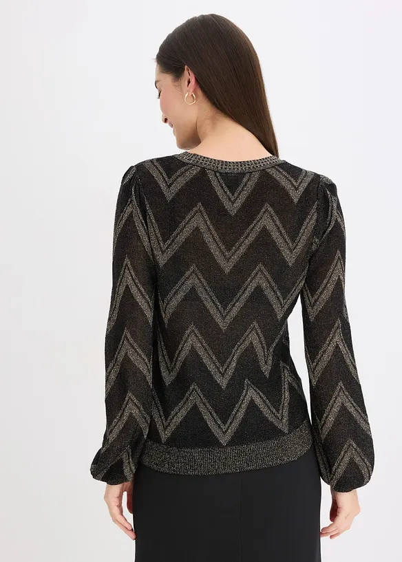 Feinstrickpullover mit Glitzereffekt in schwarz von hinten (im Anschnitt) - bonprix Feinstrickpullover mit Glitzereffekt in schwarz von hinten (im Anschnitt) - bonprix