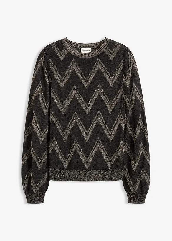 Feinstrickpullover mit Glitzereffekt in schwarz von vorne - bonprix Feinstrickpullover mit Glitzereffekt in schwarz von vorne - bonprix