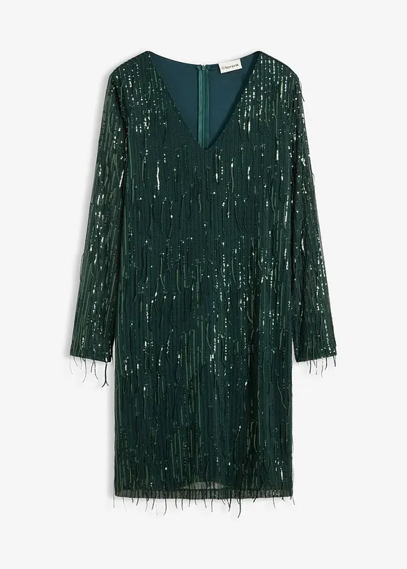 Paillettenkleid mit Fransen in grün von vorne - bonprix