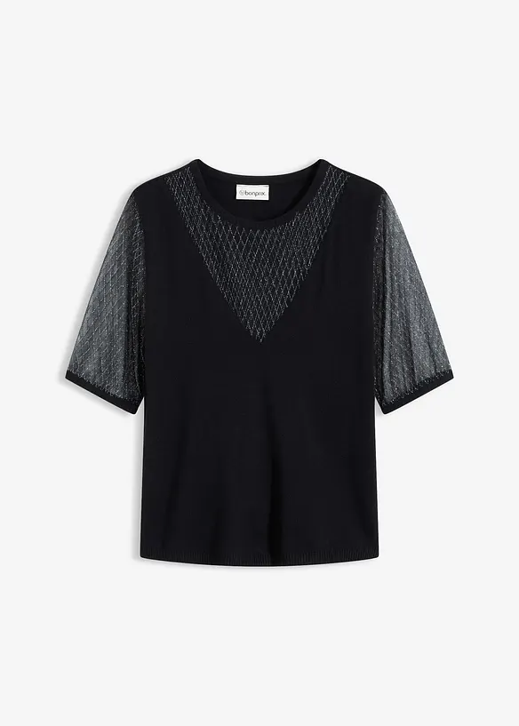 Feinstrickpullover aus softem Viskose-Mix in schwarz von vorne - bonprix