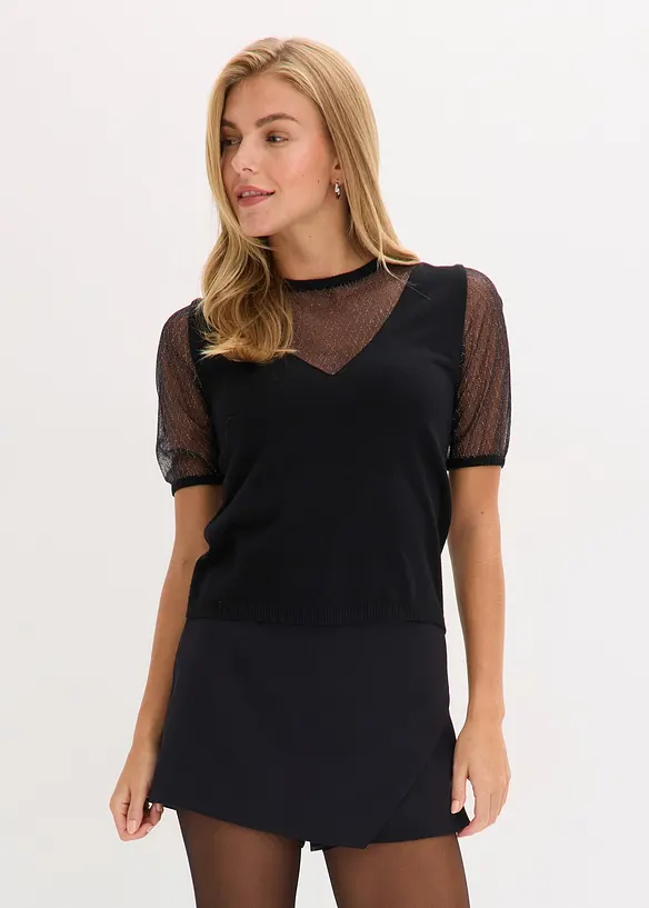 Feinstrickpullover aus softem Viskose-Mix in schwarz von vorne (im Anschnitt) - bonprix