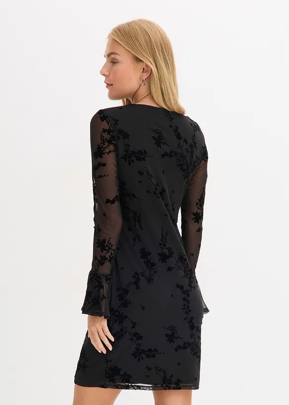 Figurbetontes Minikleid mit Mesh in schwarz von hinten (Totalaufnahme) - bonprix Figurbetontes Minikleid mit Mesh in schwarz von hinten (Totalaufnahme) - bonprix