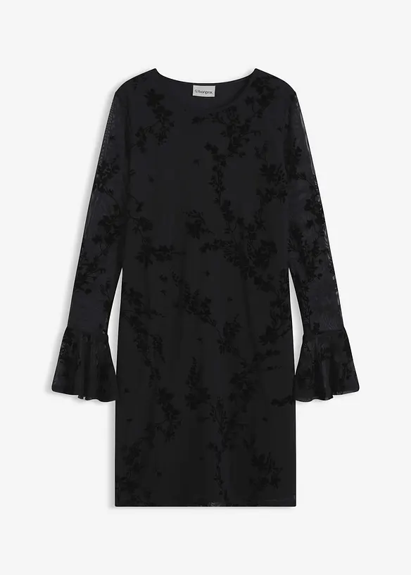 Figurbetontes Minikleid mit Mesh in schwarz von vorne - bonprix Figurbetontes Minikleid mit Mesh in schwarz von vorne - bonprix