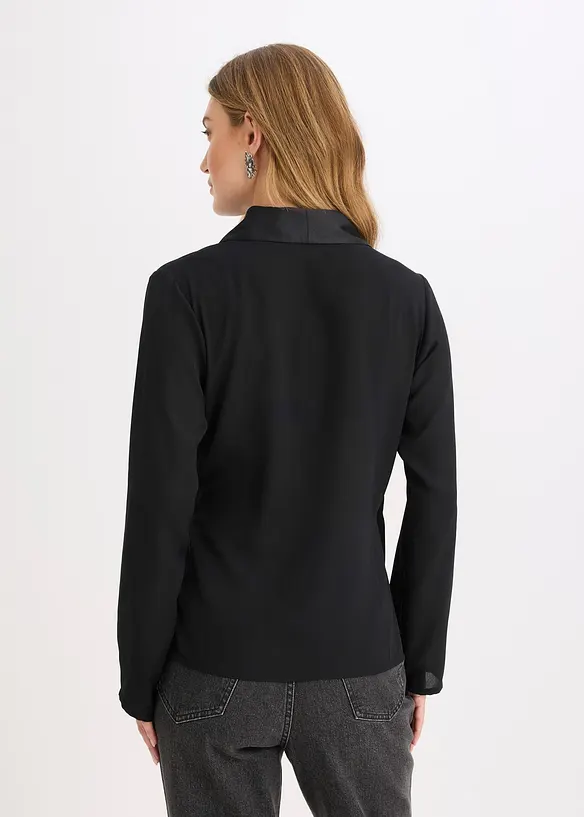 Wickelbluse mit seitlicher Schleife in schwarz von hinten (im Anschnitt) - bonprix Wickelbluse mit seitlicher Schleife in schwarz von hinten (im Anschnitt) - bonprix