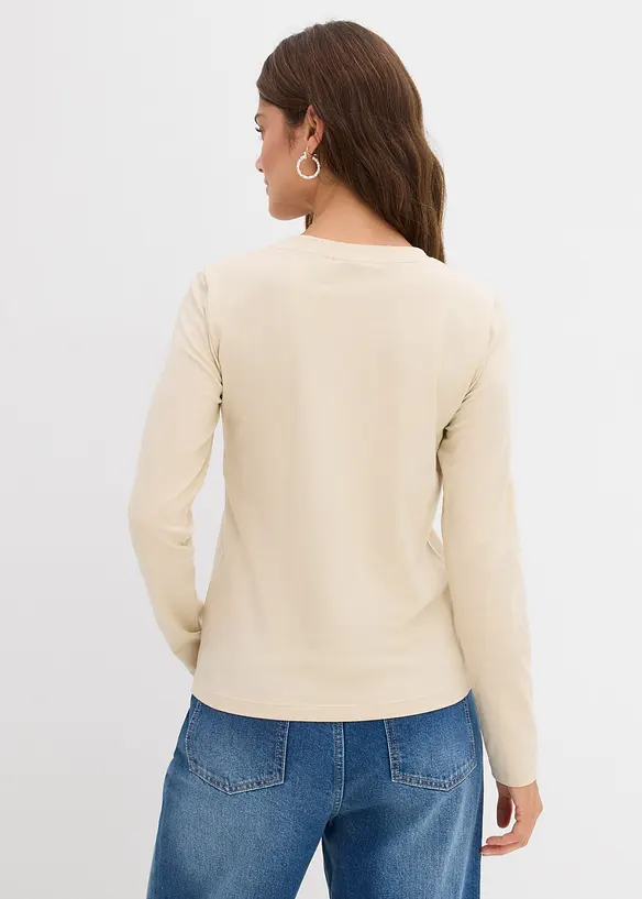 Figurbetontes Langarmshirt in beige von hinten (im Anschnitt) - bonprix Figurbetontes Langarmshirt in beige von hinten (im Anschnitt) - bonprix