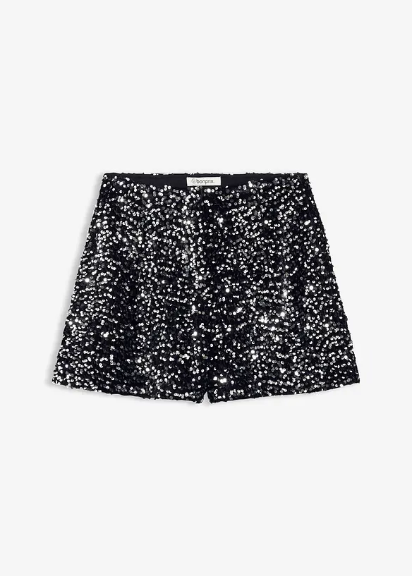 Pailletten-Shorts mit Eingriffstaschen in schwarz von vorne - bonprix Pailletten-Shorts mit Eingriffstaschen in schwarz von vorne - bonprix
