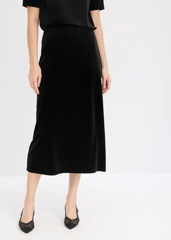 Midirock aus softem Samt in schwarz von vorne - bonprix Midirock aus softem Samt in schwarz von vorne - bonprix