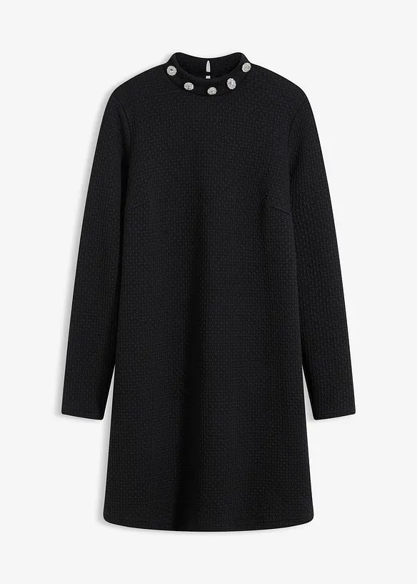 Kleid mit Schmuckknöpfen am Stehkragen in schwarz von vorne - bonprix Kleid mit Schmuckknöpfen am Stehkragen in schwarz von vorne - bonprix