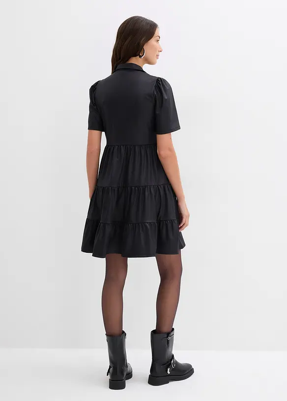 Minikleid aus glänzendem Material in schwarz von hinten (Totalaufnahme) - bonprix