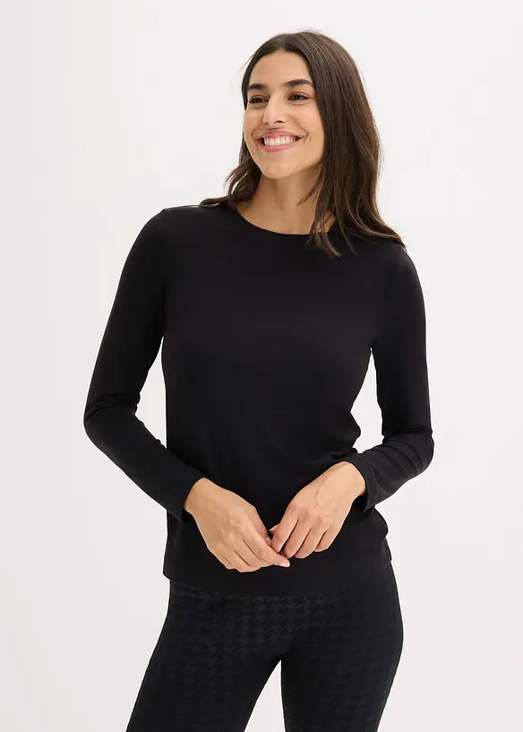 Leichtes Thermo Langarmshirt in schwarz von vorne (im Anschnitt) - bonprix