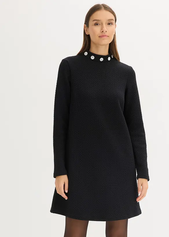Kleid mit Schmuckknöpfen am Stehkragen in schwarz von vorne (Totalaufnahme) - bonprix Kleid mit Schmuckknöpfen am Stehkragen in schwarz von vorne (Totalaufnahme) - bonprix