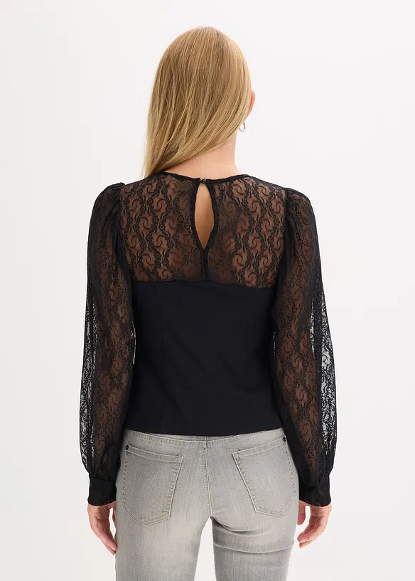 Langarmshirt mit Spitze in schwarz von hinten (im Anschnitt) - bonprix