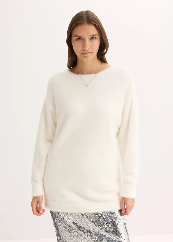 Longpullover aus weichem Federgarn in weiß von hinten (im Anschnitt) - bonprix Longpullover aus weichem Federgarn in weiß von hinten (im Anschnitt) - bonprix