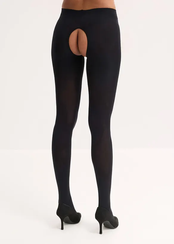 Blickdichte Ouvert-Strumpfhose 80den in schwarz von hinten - bonprix