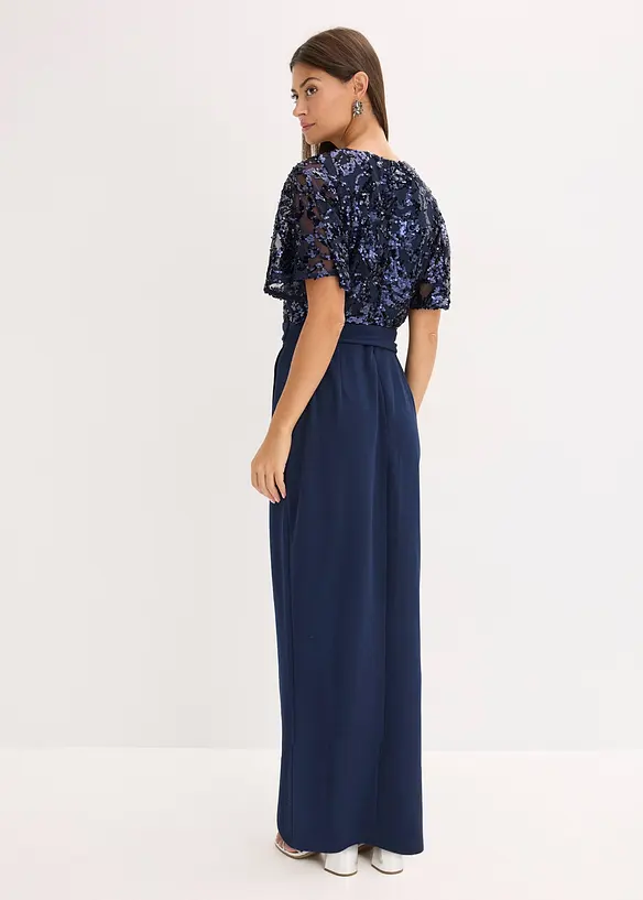 Maxikleid mit Paillettenstickerei in blau von hinten (Totalaufnahme) - bonprix
