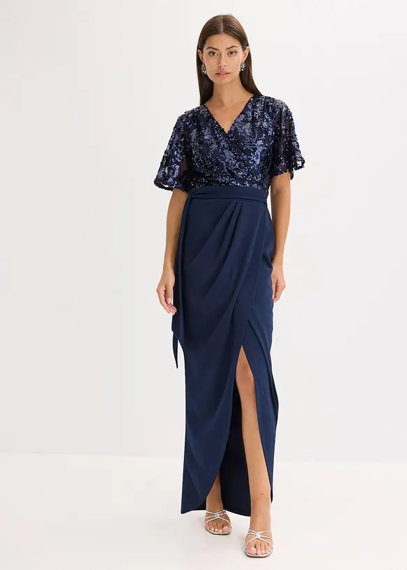 Maxikleid mit Paillettenstickerei in blau von vorne (Totalaufnahme) - bonprix
