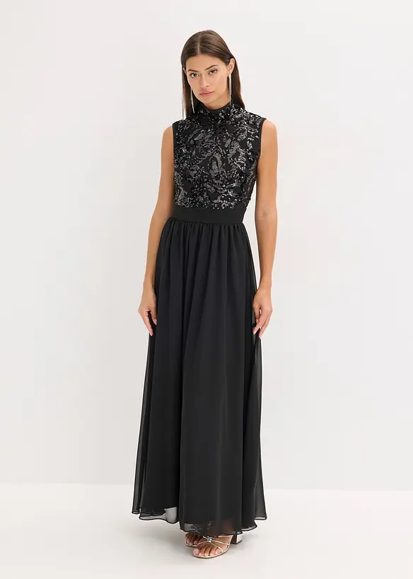 Maxikleid in schwarz von vorne (Totalaufnahme) - bonprix