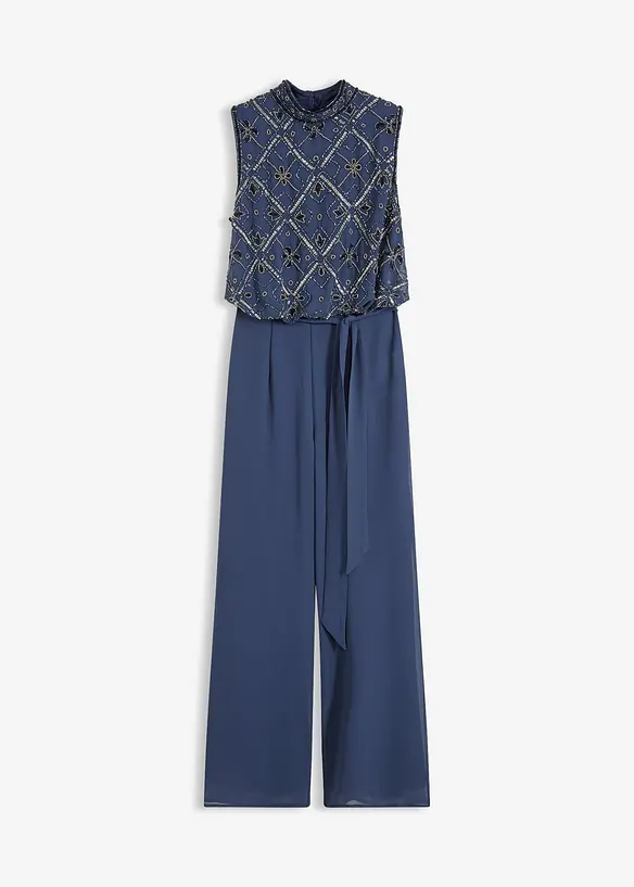 Overall mit Perlenstickerei in blau von vorne - bonprix