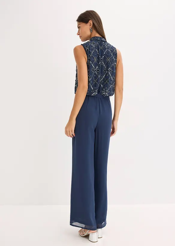 Overall mit Perlenstickerei in blau von hinten (Totalaufnahme) - bonprix