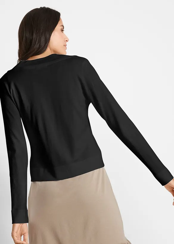 Strickjacke aus fließender Viskose in schwarz von hinten (im Anschnitt) - bonprix Strickjacke aus fließender Viskose in schwarz von hinten (im Anschnitt) - bonprix