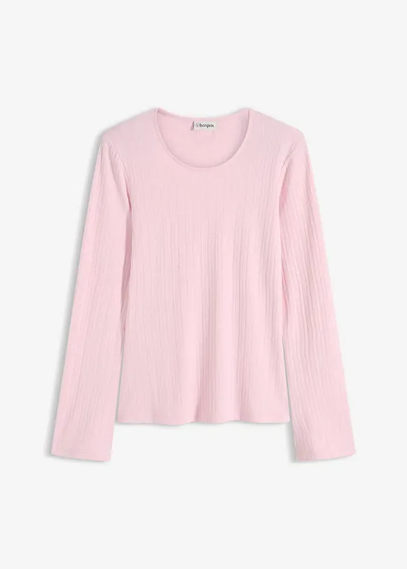 Geripptes Langarmshirt in rosa von vorne - bonprix Geripptes Langarmshirt in rosa von vorne - bonprix