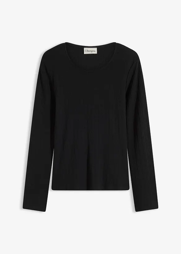 Geripptes Langarmshirt in schwarz von vorne - bonprix