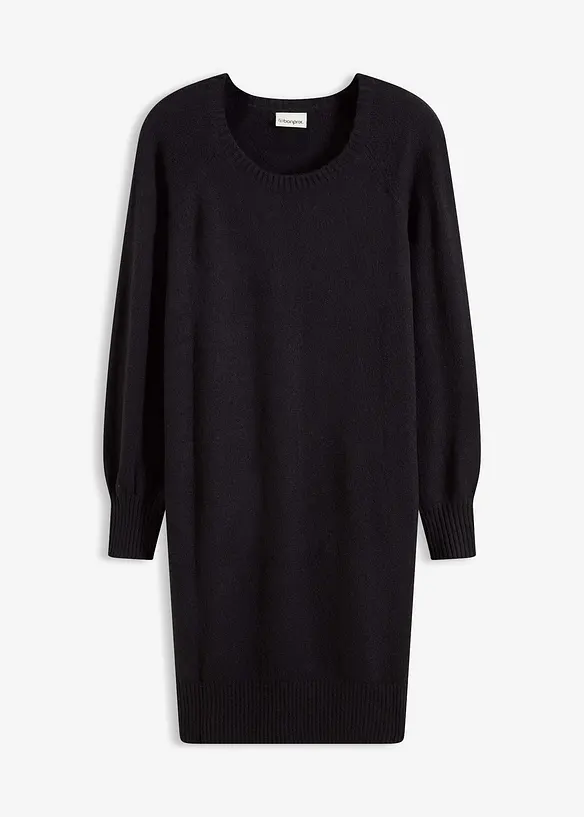 Kurzes Strickkleid mit Pufferärmeln in schwarz von vorne - bonprix