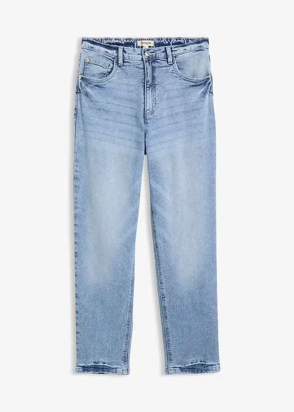Mom Jeans High Waist, cropped in blau von vorne - bonprix Mom Jeans High Waist, cropped in blau von vorne - bonprix