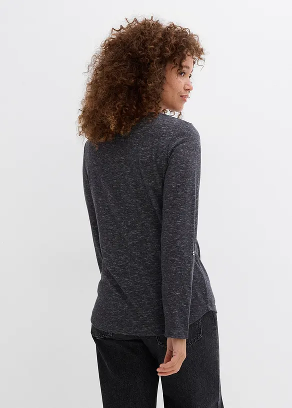 Langarmshirt mit Knopfleiste aus Baumwoll-Mix in grau von hinten (im Anschnitt) - bonprix